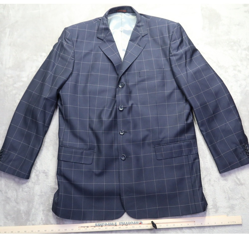 Jean Paul Exclusive Milan Italy Navy Windowpane Super‎ 150s Jacket Blazer 44L